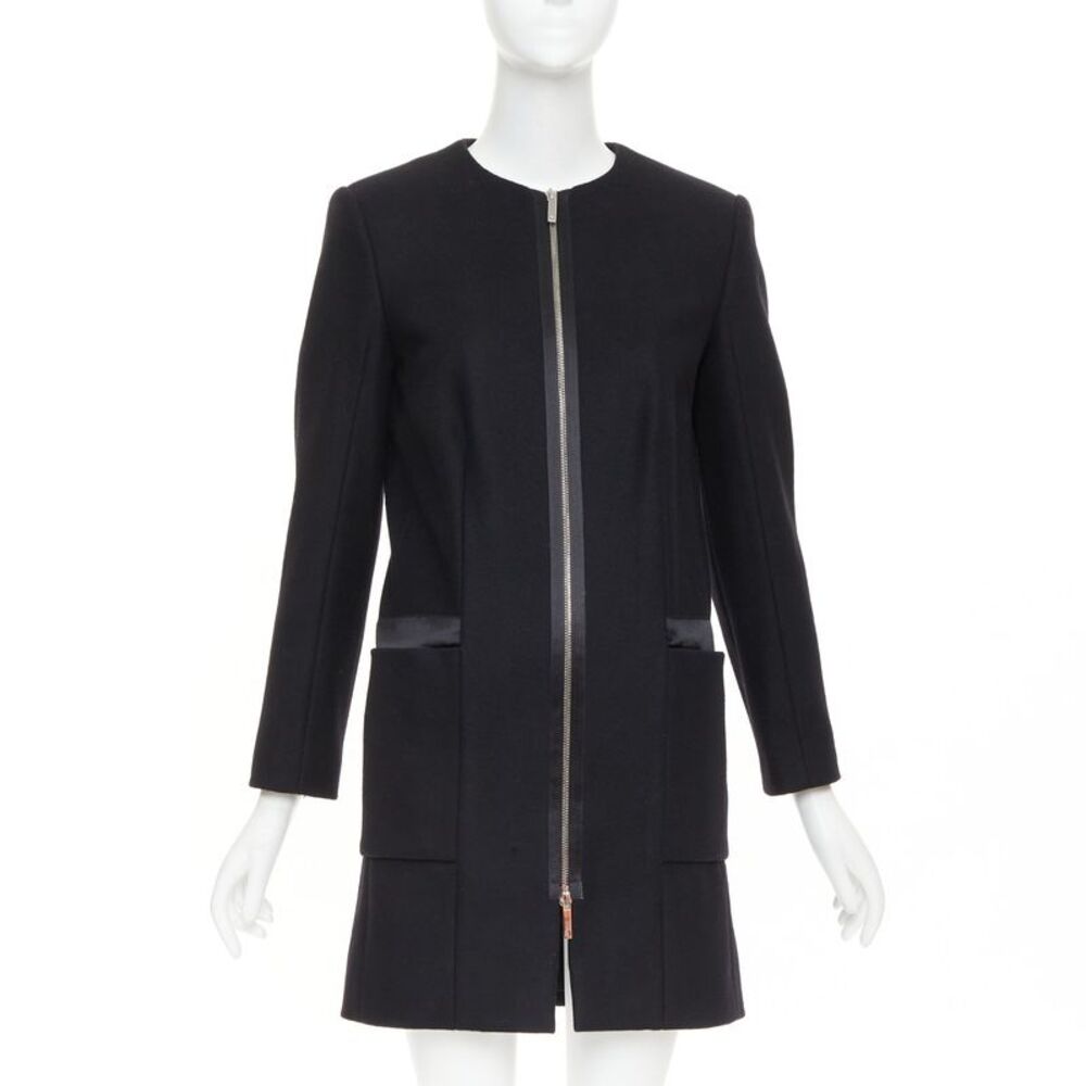 The Row Wool Blend Collarless Zip Long Coat